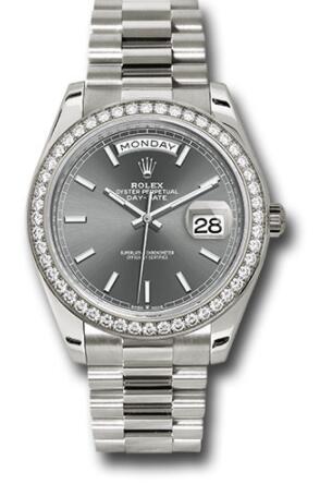 Replica Rolex White Gold Day-Date 40 Watch 228349rbr Diamond Bezel Slate Index Dial President Bracelet